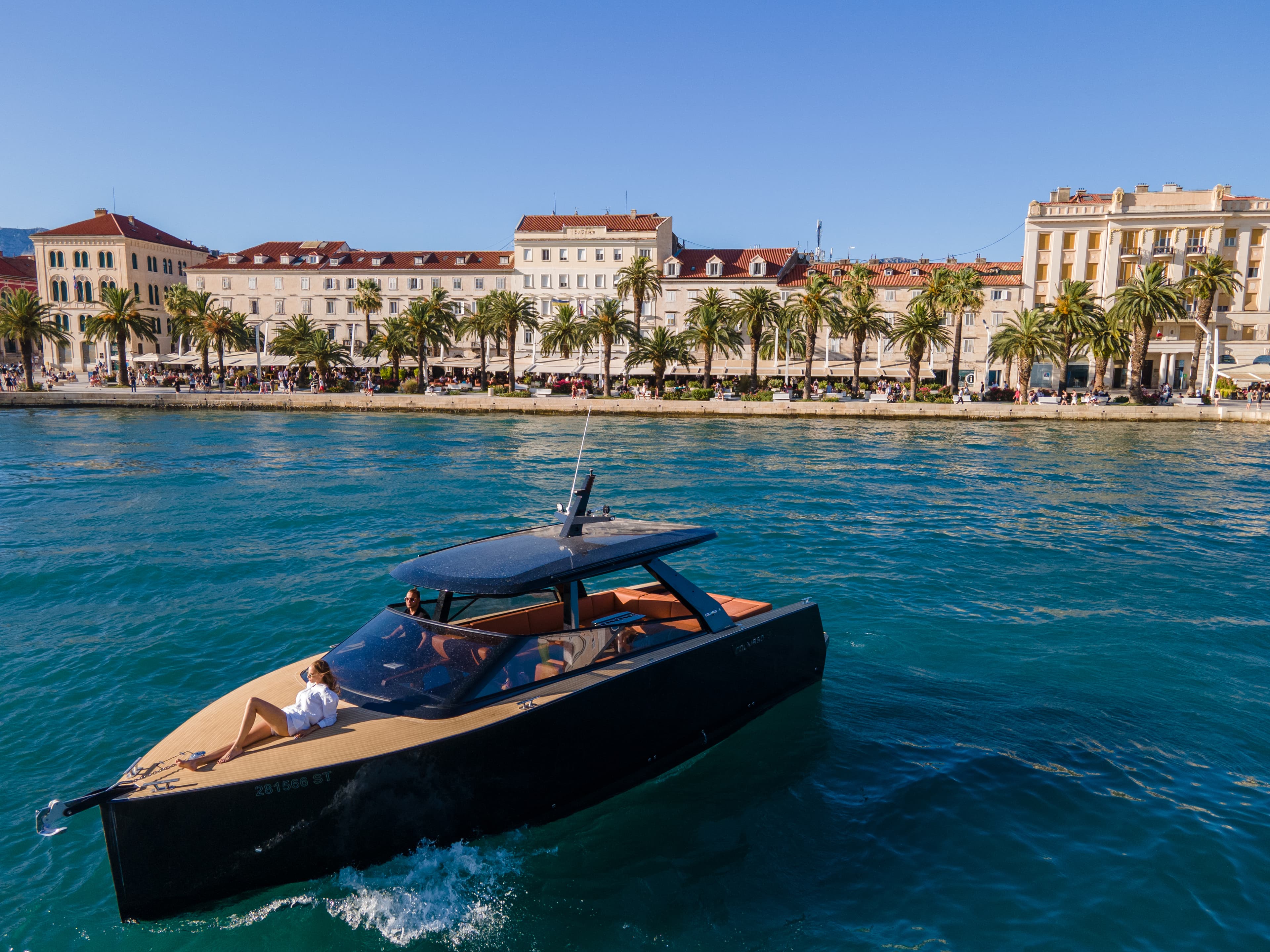 Colnago 35 approaching Split's Riva promenade on a sunny day